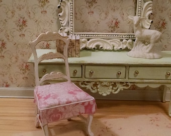 French Shabby Chic Style Side Chair Miniature Dollhouse Furniture Scale 1:12