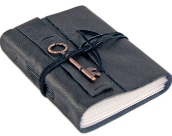Black Leather Journal - Wrap Journal - Leather Journal - Travel Journal - Prayer Journal - Key - Bookmark - Ready to Ship -