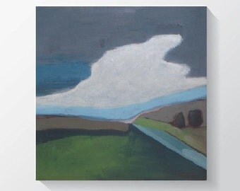 ART abstract landscape painting acrylic painting sky clouds painting semi abstract painting cradled wood panel 15"x15" Wall art