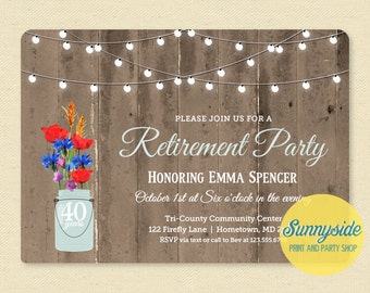 Rustic Retirement Invitation - Retirement Party Invitation - Mason Jar Barnwood & Lights Printable Invite, Retiring Surprise
