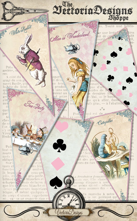 Printable Alice in Wonderland Banner Bunting color party