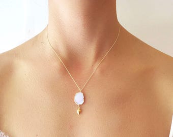 Pink Druzy Gold Dangle Necklace - Druzy Necklace - Druzy Jewelry