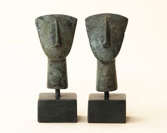 Figurine Head Greek Bronze Small Sculpture, Abstract Geometric Metal Art, Museum Replica, Minimalist Sculpture, Ancient Greece, Cycladic Art