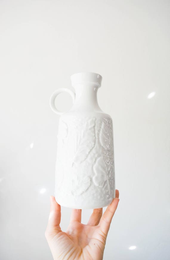 Mid Century Glazed White Porcelain Leaf Vase // Schumann Arzberg West Germany // Bohemian Home Decor
