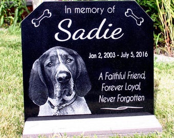 Pet Grave Marker Pet Memorial Stone Granite Headstone optiona * Base Stand * Customized w/ YOUR Pets Photo Outdoor/Indoor Stand Memorial