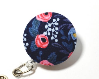 Navy Rifle Paper Co Fabric Retractable badge reel Name Badge Reel Retractable ID Badge Holder Name Badge Clip Badge Pull name tag holder