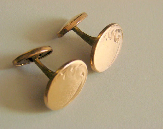 Victorian Engraved Gold Plate Cuff Links Antique Mens Accessories Cuff Buttons Vintage Jewelry