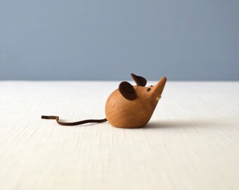 Vintage Danish Modern H + F Teak Mouse Figurine