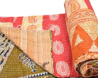 Vintage Kantha Quilt Gudri Reversible Throw Ralli Bedspread Bedding India OG645