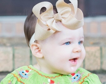 Gold Glitter Bow, Gold Bow, Gold Hair Bow, Gift for Girl, Gold Baby Bow, Girls Gold Bow, Gold Glitter Bow, Gold Christmas Bow