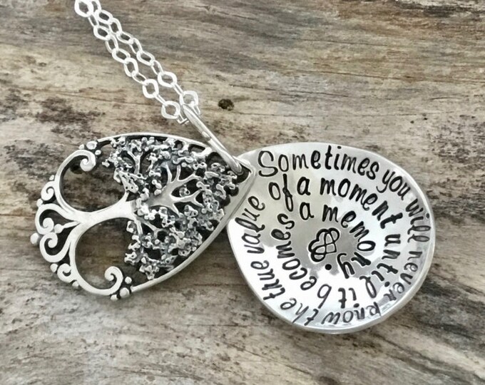 family living locket, retirement gift for her tree necklace, unique handstamped, engraved, personalized detailed personalize, friendship