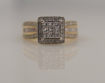 1 Carat Total Weight Diamond Quad Halo Engagement Ring 10k Yellow Gold