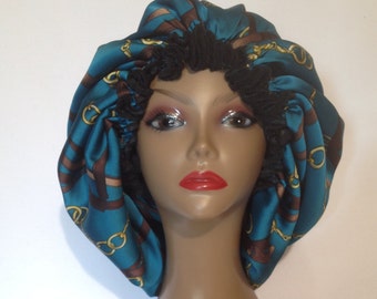 Hi Twist Teal/Brown Satin Bonnet (Jumbo Size)