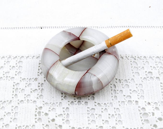 Small Vintage Carved Pale Onyx Marble Agate Stone Ashtray, Mosaic Stone, Retro, Man Cave, Semi Precious, Tobacciana, Smoking, Collection,