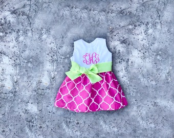 Baby girl Easter dress, monogrammed toddler dresses, little girl easter outfit, spring dresses, Pink and lime lattice dress