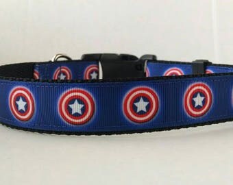 Captain America Dog Collar - Adjustable Dog Collar - Superhero Dog Collar