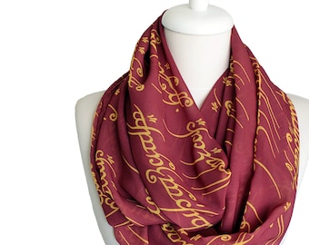 Lord of the Rings Scarf Infinity Scarf Elvish Script Scarf Burgundy Claret Red Book Scarf Geek Gift For Her Wife Fashion Accessories