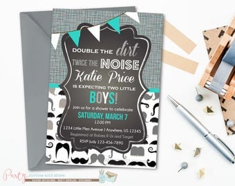 Twins Baby Shower Invitation, Little Man Baby Shower Invitation, Twin Boy Baby Shower Invitation, Twin Boys Baby Shower Invitation, Mustache