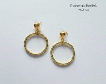 SMALL BRASS VINTAGE gold tone hoops earrings - 50s 60s ( posts or clip ons )