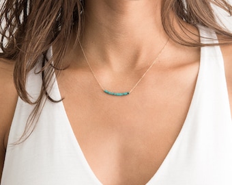 Delicate Turquoise Necklace / Turquoise Bar Necklace, 14k Gold fill Chain or Sterling Silver Chain / Turquoise Necklace Layered + Long LN602
