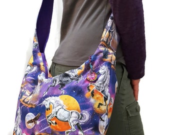 Unicorn hobo bag, unicorn purse, unicorn cross body bag, unicorn gift, boho bag, slouch purse, bohemian bag, hipster bag, hippie bag