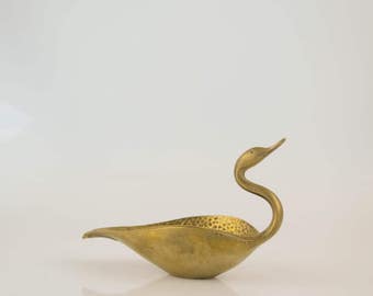 Midcentury Modern Brass Swan Dish//Pal-Bell Israel Verdigris//Retro Brass Home Decor//1950s Judaica