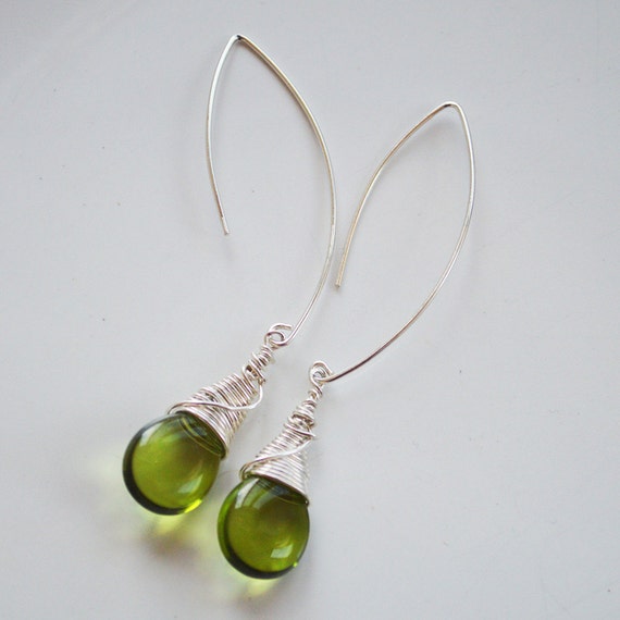 Green Statement Earrings Modern Silver Earrings Artisan