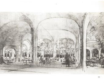 Architectural Drawing Book Plate of the Spray Form Restaurant. Mount Kisco, NY. 1960.