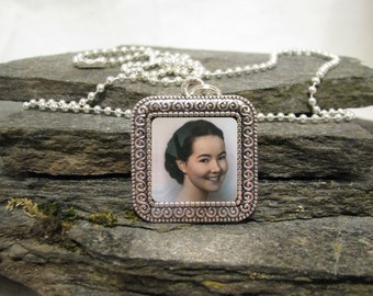 Medium Square Charm Pendant Necklace, Custom Photo Pendant Necklace