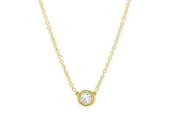 14k Diamond 0.10ct 0.20ct 0.30ct to 1ct. Solitaire Diamond Necklace, all sizes available, Real solitaire diamond, Gold diamond necklace