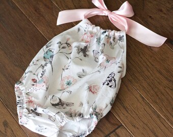 Baby Girl Romper, Halter Sunsuit, Toddler Romper, Baby Romper, Summer Playsuit, Floral Romper - Song Bird