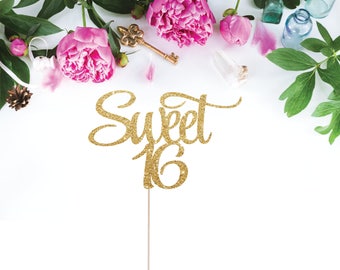 Sweet 16 Cake Topper, Happy Sweet 16, Birthday Cake Topper, Sweet Sixteen, 16th Birthday Party, Sweet 16 Party Decorations, Sweet 16 Gold