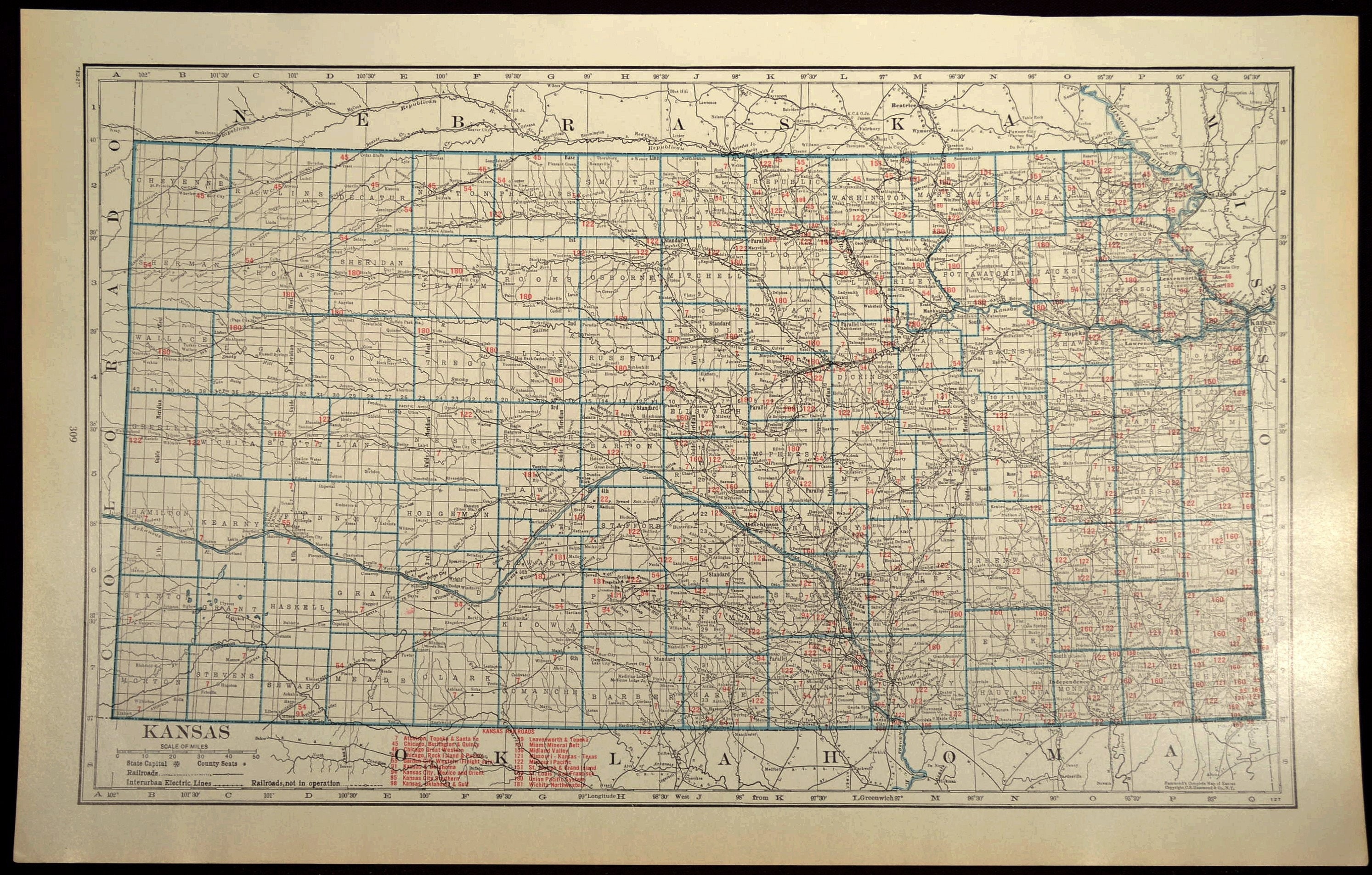 Kansas Railroad Map LARGE Map Kansas Wall Art Decor