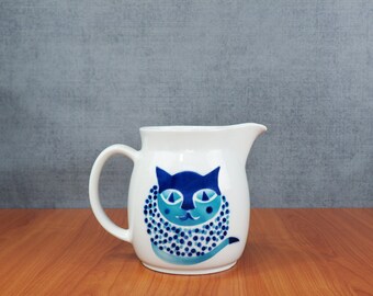 Arabia Finland Kaj Franck Heluna Cat Pitcher Blue | Mid Century Modern Serving Ware