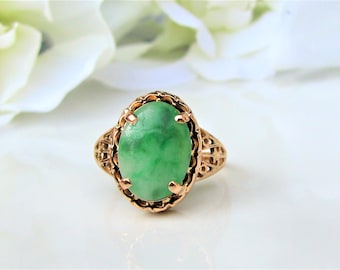 vintage oval cabochon nephrite jade ring 14k yellow gold filigree alternative engagement ring unique wedding ring - Jade Wedding Ring vintage oval cabochon nephrite jade ring 14k yellow gold filigree alternative engagement ring unique wedding ring - Jade Wedding Ring