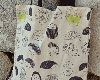 Hedgehog Printed 100% Cotton canvas bag / long straps