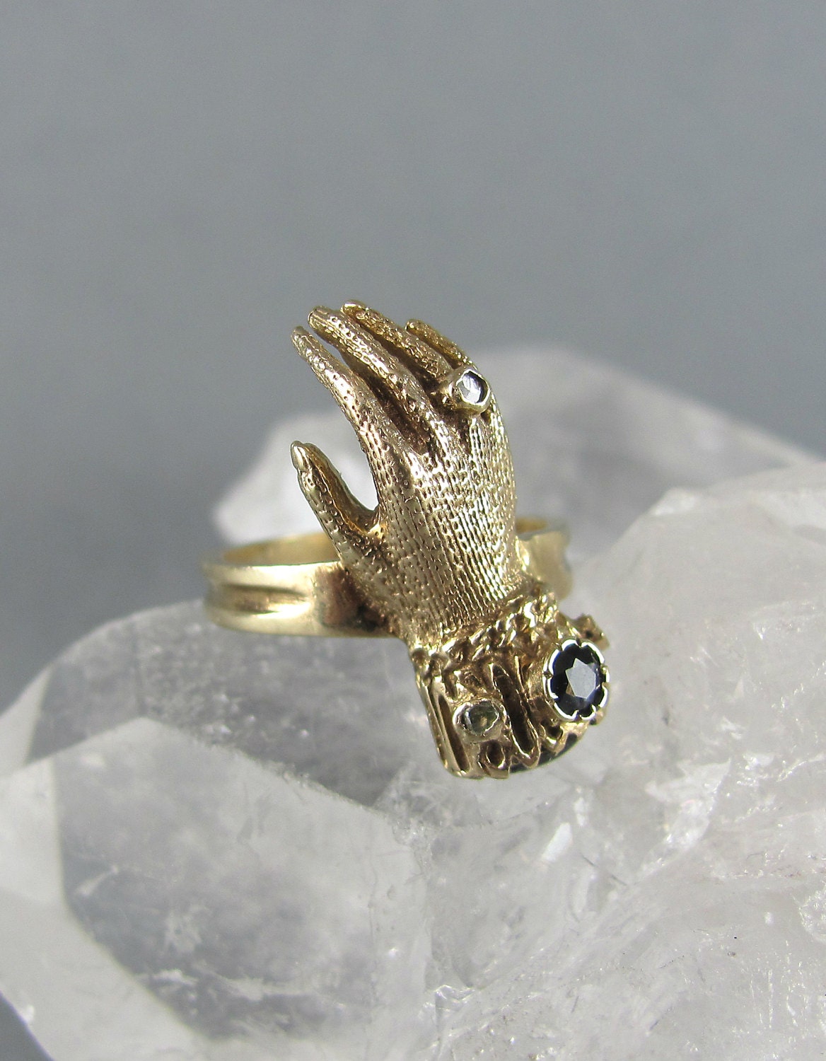 VINTAGE Victorian style hand ring diamond sapphire by LeolaRevives