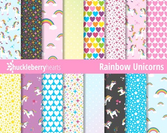 80% OFF SALE Unicorn Paper, Digital Unicorn Paper, Unicorn Patterns, Rainbow, Printable, Commercial Use