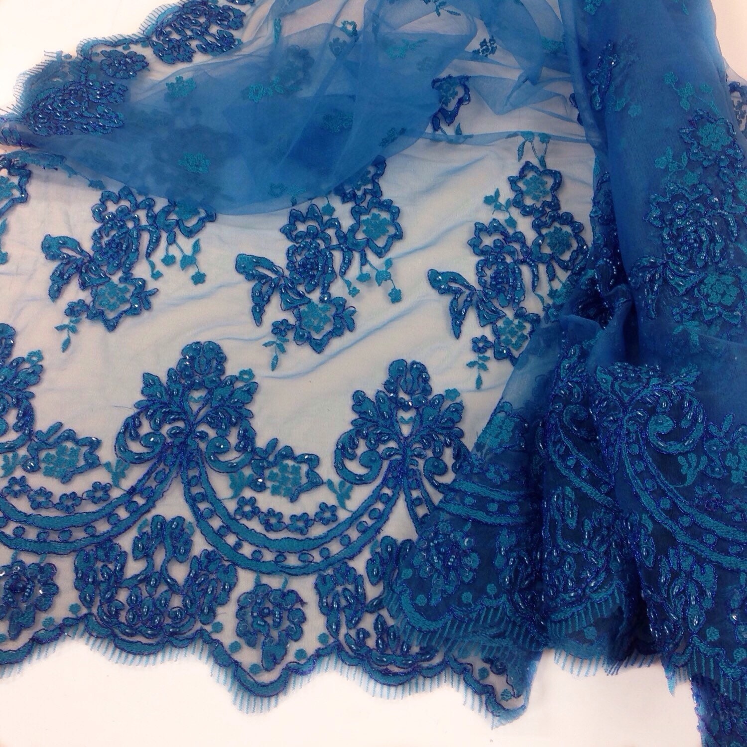 Peacock Blue Lace Fabric by the yard Mother of the Bride