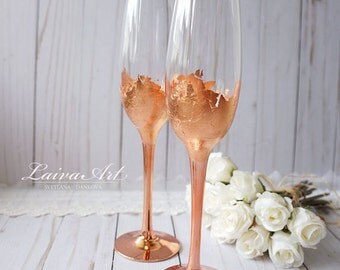Wedding Champagne Flutes Champagne Glasses Rose Gold Wedding Toasting Flutes Set of 2