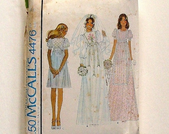 Vintage 70's McCall's Bride and Bridesmaid Dress w/Embroidery Transfer Sewing Pattern #4476 - UNCUT - Size 12 (bust 34)