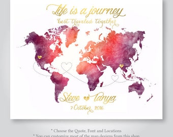 personalized custom world map wedding guest book watercolor save the date invitation jpg pdf love anniversary gift PRINTABLE DIGITAL print