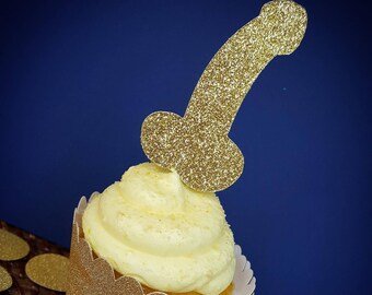 Penis Party, Penis Cupcake Toppers, Penis Decorations, Glitter Penis, Bachelorette Cupcake Toppers, Bachelorette Party, Bachelorette, 12 CT.