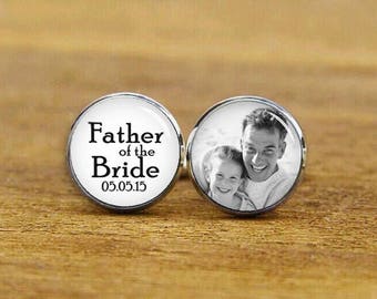 Father Of The Bride Cufflinks, Custom Any Text, Photo, Personalized Cuff Links, Custom Wedding Cuff Links, Groom Cuff Links, Tie Clips, Set