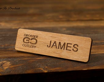 Wood Name Tag Laser Cut/Engraved Personalized Magnetic Or Pin Backing Name Tags, Business, Event, Funny, Prank,