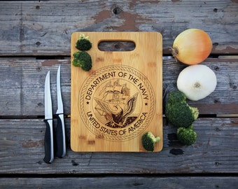 Department of the Navy, Bamboo Cutting Board, Mothers day gift, Patriotic Gift, Closing Gift, Veterans Gift, Laser Engraved, Navy Gift