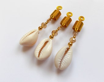 Cowy Shell Dread Cuffs, Dreadlocks Beads, Jewelry forr Braids, Mermaid Hair, Cowrie Shell, Dangle Hair Jewelry, loc jewelry