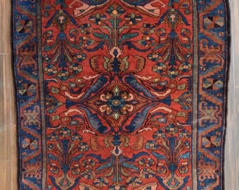 DISCOUNTED !! Antique Pesian Lilihan Rug // 5x9 // Fine Traditional Oriental Rug // Rich Red, Blue, Turquoise, Green, Pink