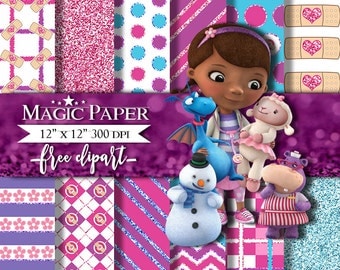 50% OFF SALE Doc Mcstuffins Digital Paper, Papers Scrapbook