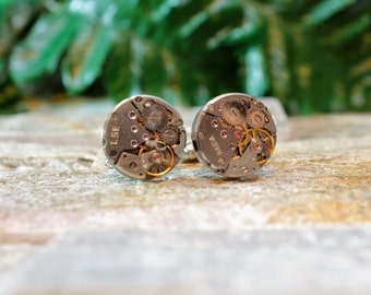 Steampunk cufflinks. Cufflinks. Groomsmen cufflinks. Groom cufflinks. Silver cufflinks. watch gift. Wedding Cufflinks. Cuff links.